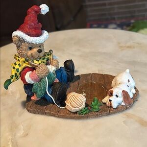 Boyds Bears Festive Bear with Dog Figurine - Red, Green, Brown